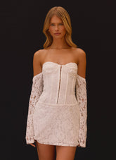 Already Know Lace Long Sleeve Mini Dress - White