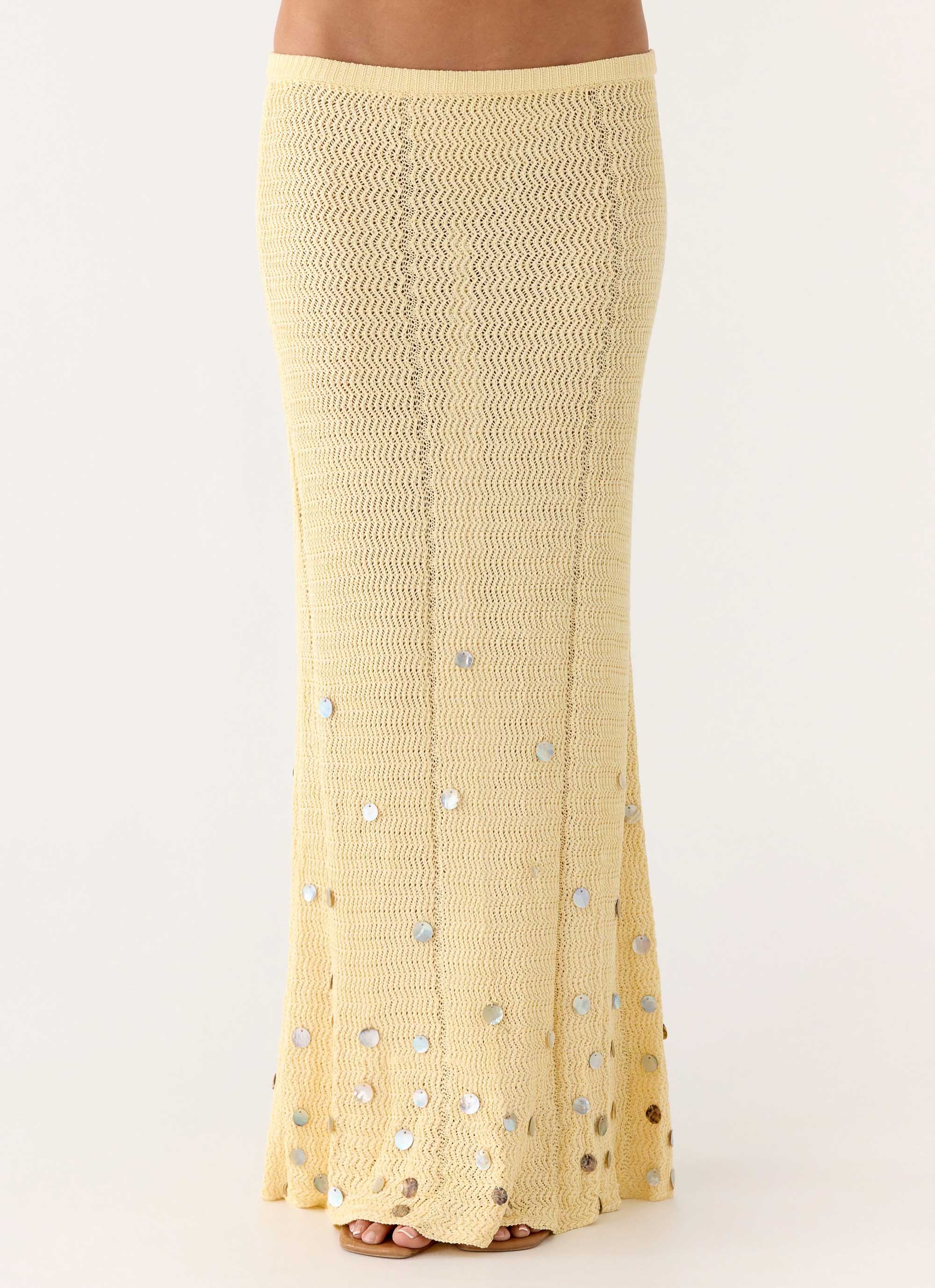 Adelaida Beaded Crochet Maxi Skirt - Yellow